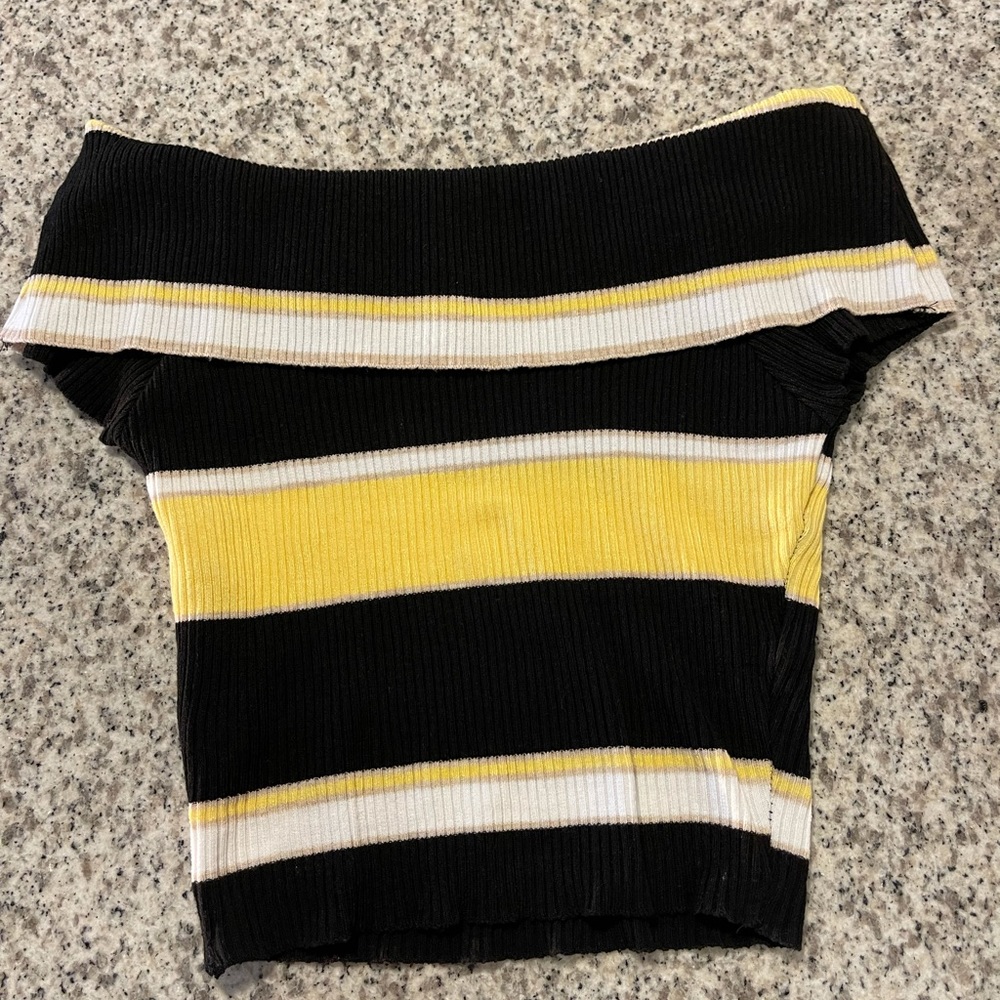 Yellow & Black Off Shoulder Crop Top - Fashion Nova